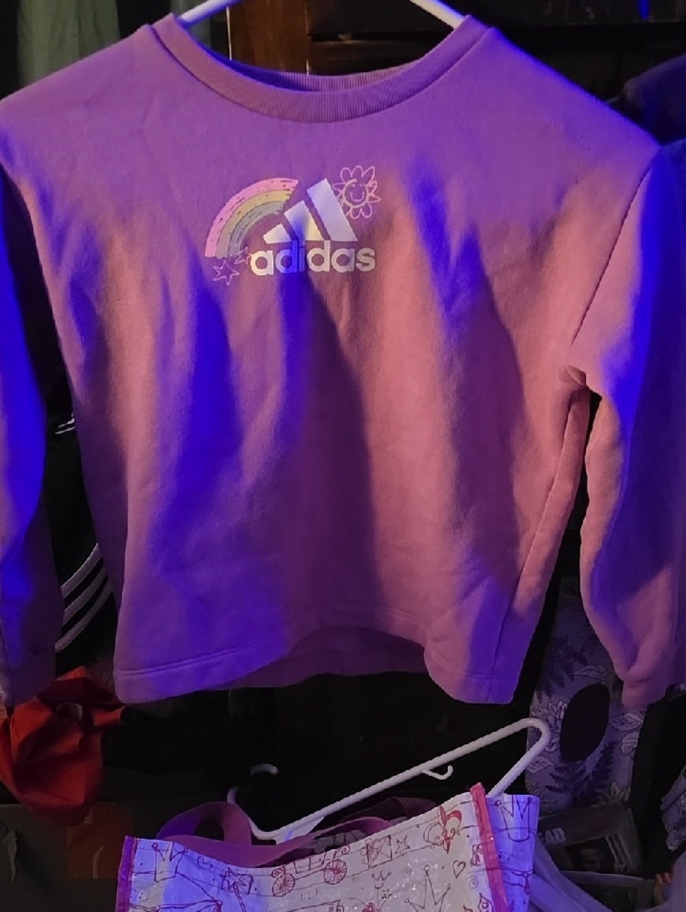 !!.            Girls 6X Purple Sweatshirt with Rainbow Logo